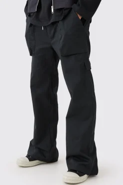 Elasticated Waist Zip Hem Flared Cargo Trousers | BoohooMAN UK