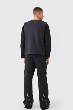 Elasticated Waist Zip Hem Flared Cargo Trousers | BoohooMAN UK