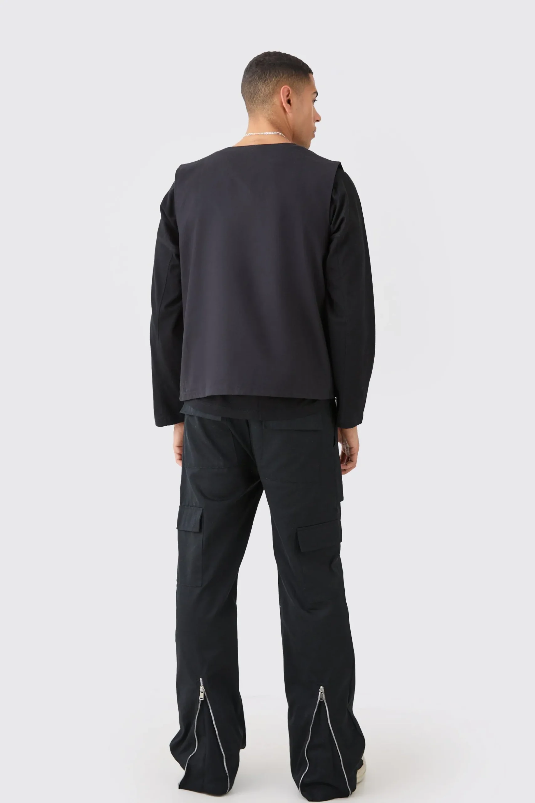 Elasticated Waist Zip Hem Flared Cargo Trousers | BoohooMAN UK