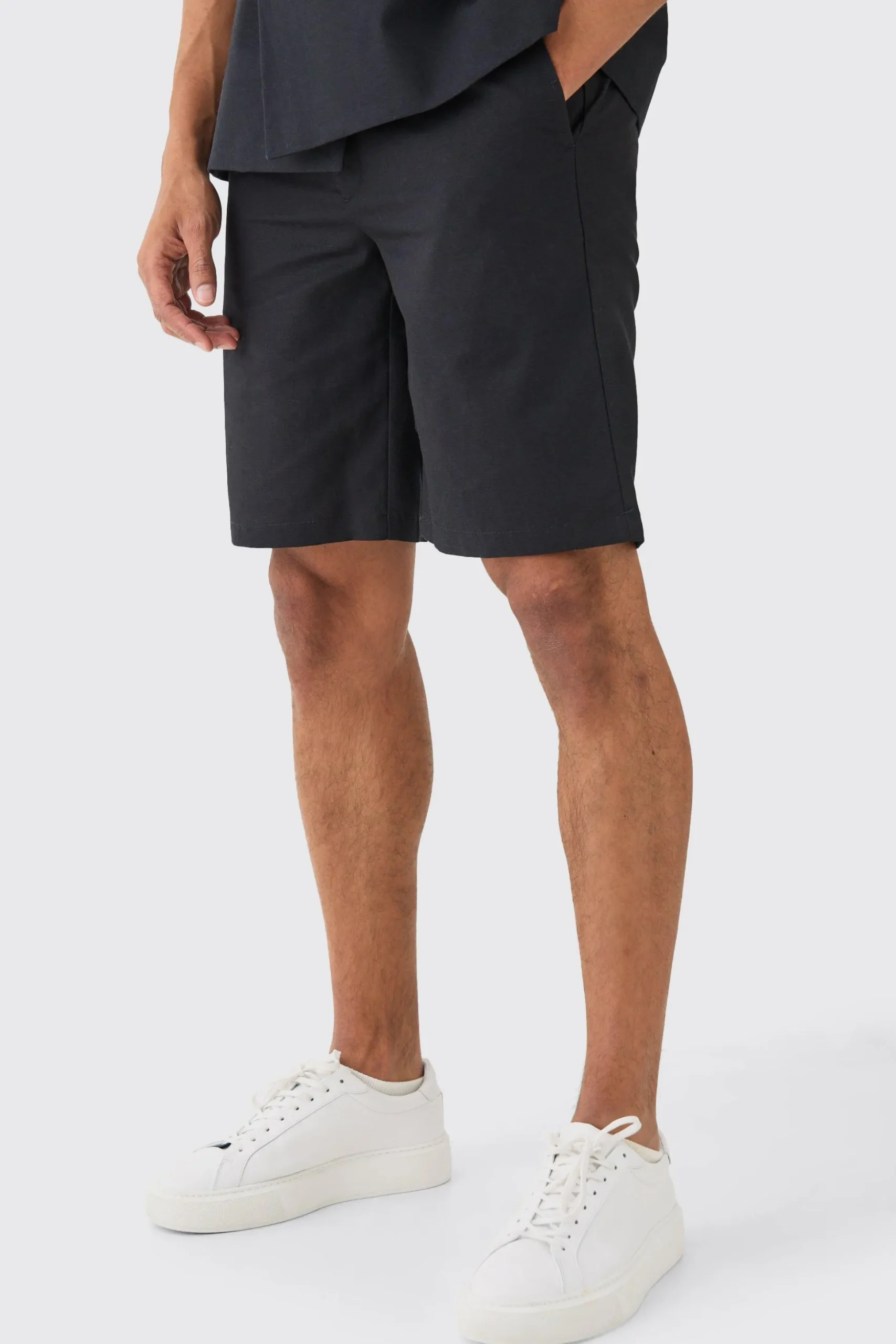 Elasticated Waistband Linen Blend Smart Relaxed Shorts | BoohooMAN UK