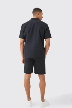 Elasticated Waistband Linen Blend Smart Relaxed Shorts | BoohooMAN UK