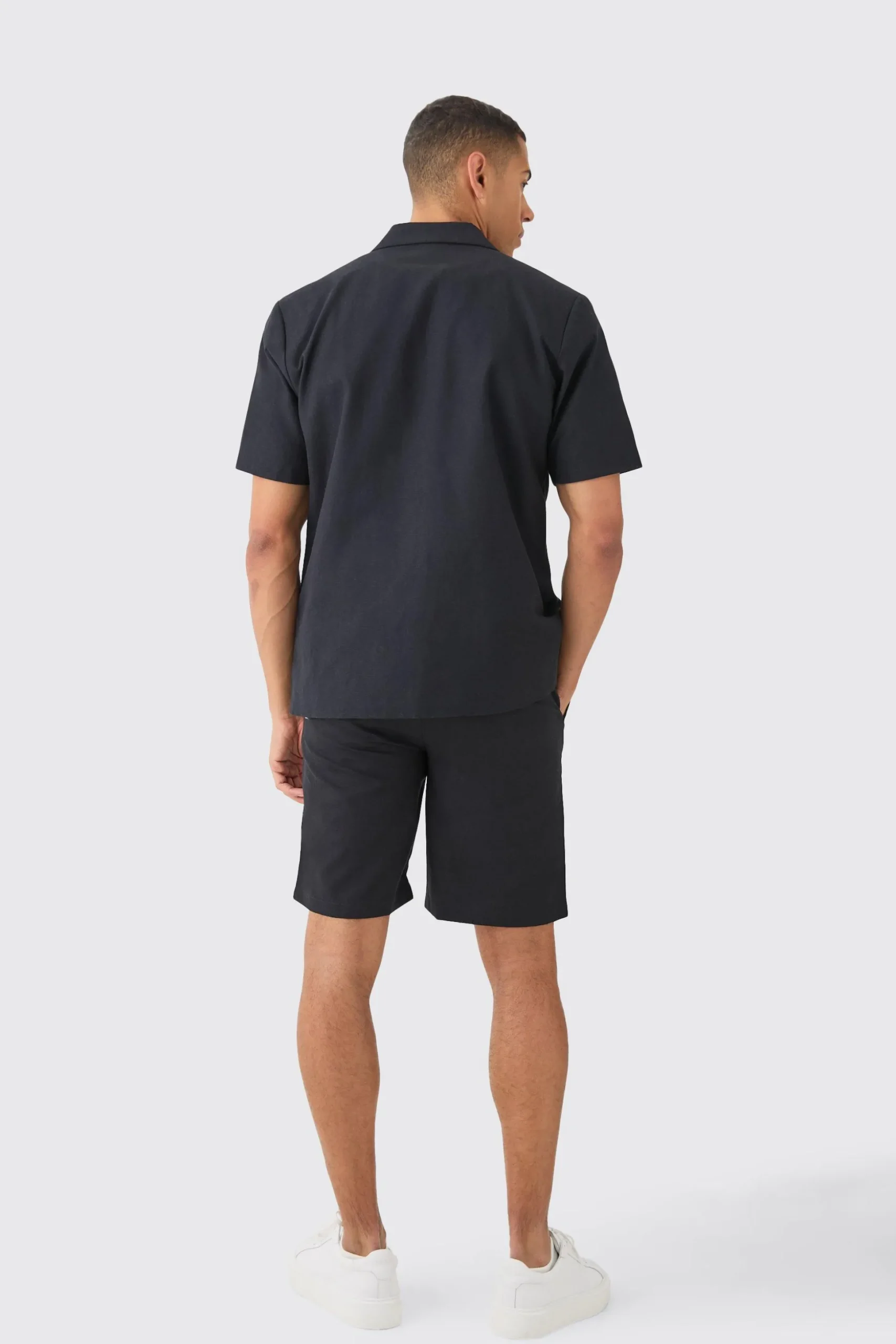 Elasticated Waistband Linen Blend Smart Relaxed Shorts | BoohooMAN UK