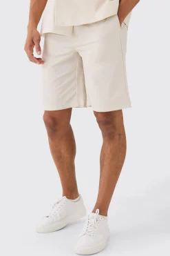 Elasticated Waistband Linen Blend Smart Relaxed Shorts | BoohooMAN UK