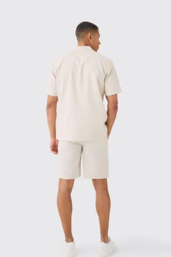 Elasticated Waistband Linen Blend Smart Relaxed Shorts | BoohooMAN UK