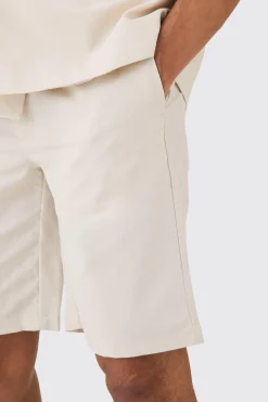 Elasticated Waistband Linen Blend Smart Relaxed Shorts | BoohooMAN UK