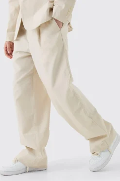 Elasticated Waistband Linen Blend Wide Leg Trousers | BoohooMAN UK