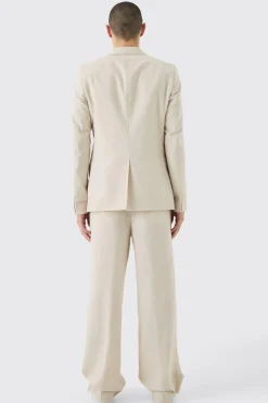 Elasticated Waistband Linen Blend Wide Leg Trousers | BoohooMAN UK