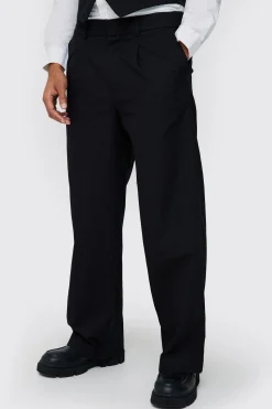 Elasticated Waistband Linen Blend Wide Leg Trousers | BoohooMAN UK
