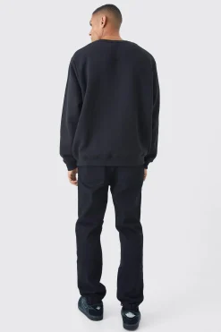 Elasticated Waistband Straight Fit Denim Joggers | BoohooMAN UK