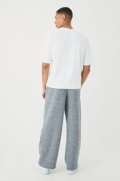 Elasticated Wide Leg Brushed Melton Trousers | BoohooMAN UK