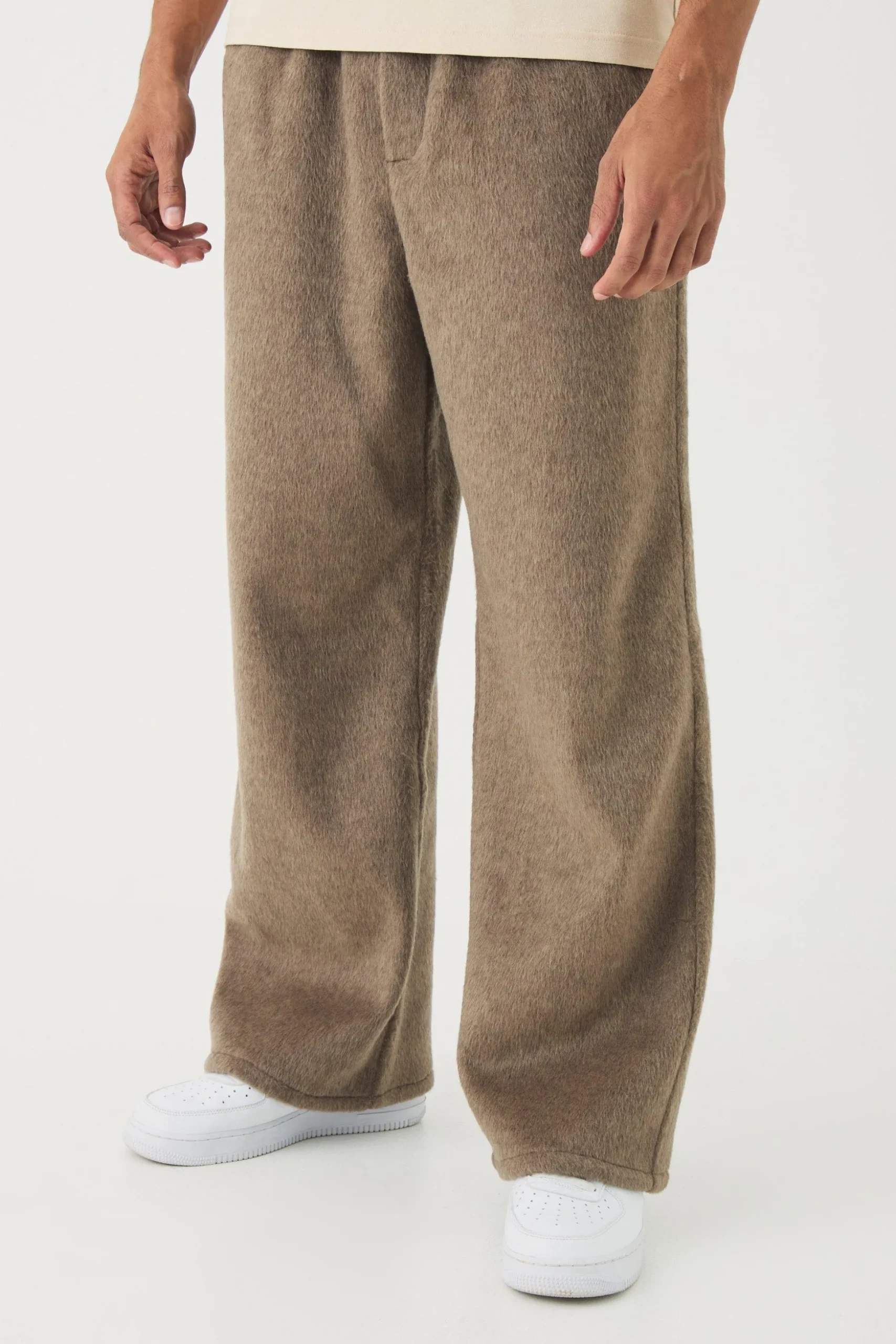 Elasticated Wide Leg Brushed Melton Trousers | BoohooMAN UK