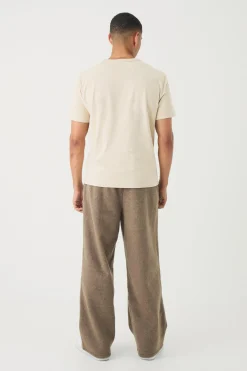 Elasticated Wide Leg Brushed Melton Trousers | BoohooMAN UK