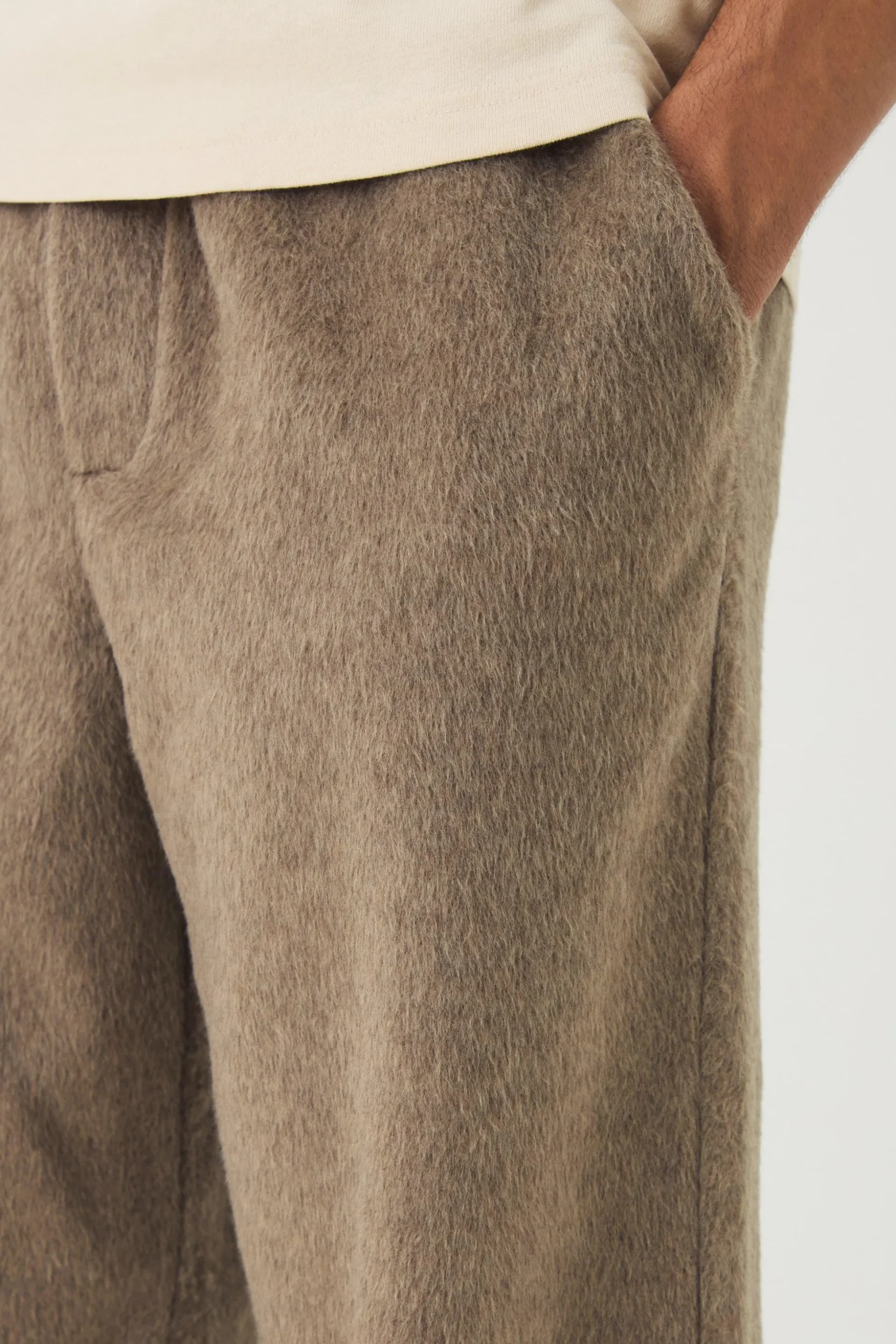 Elasticated Wide Leg Brushed Melton Trousers | BoohooMAN UK