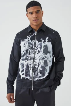 Embellished Satin Harrington | BoohooMAN UK
