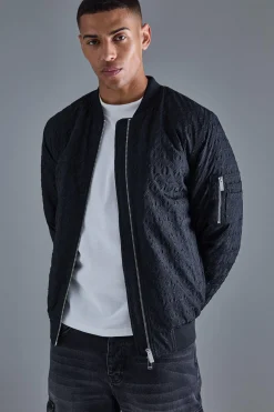 Embossed Dogtooth Bomber Jacket | BoohooMAN UK