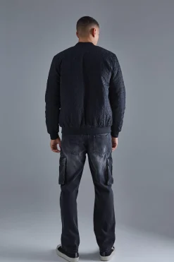 Embossed Dogtooth Bomber Jacket | BoohooMAN UK