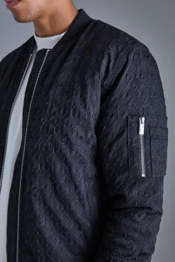 Embossed Dogtooth Bomber Jacket | BoohooMAN UK