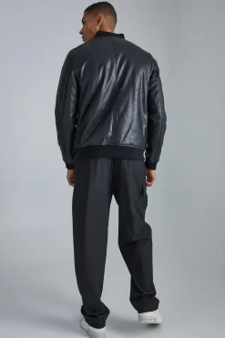 Embossed Pu Varsity Jacket With Badge | BoohooMAN UK