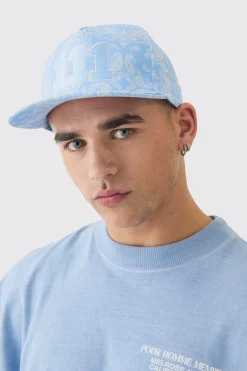 Embroidered Bandana Print Snapback In Blue | BoohooMAN UK