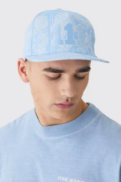 Embroidered Bandana Print Snapback In Blue | BoohooMAN UK