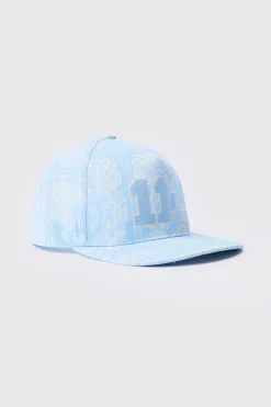 Embroidered Bandana Print Snapback In Blue | BoohooMAN UK