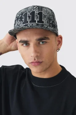 Embroidered Bandana Print Snapback In Black | BoohooMAN UK