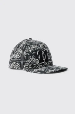 Embroidered Bandana Print Snapback In Black | BoohooMAN UK