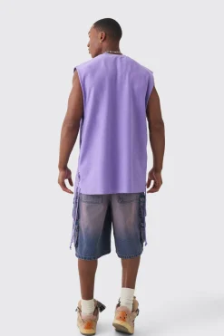Embroidered Denim Cargo Jorts In Pink | BoohooMAN UK
