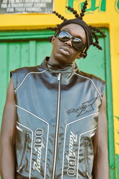 Embroidered Pu Moto Gilet | BoohooMAN UK