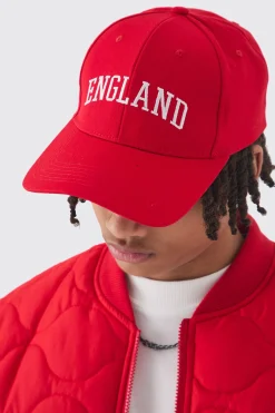 England Embroidered Cap In Red | BoohooMAN UK