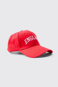 England Embroidered Cap In Red | BoohooMAN UK