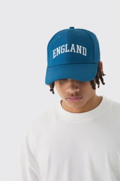 England Embroidered Cap In Blue | BoohooMAN UK