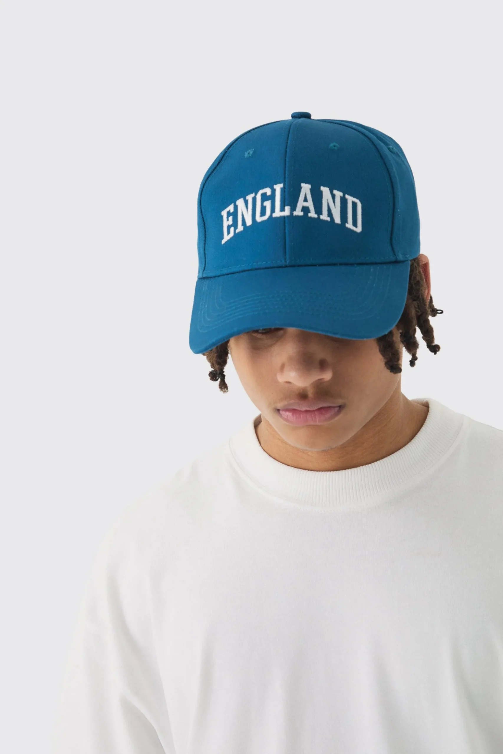 England Embroidered Cap In Blue | BoohooMAN UK