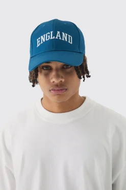 England Embroidered Cap In Blue | BoohooMAN UK
