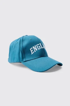 England Embroidered Cap In Blue | BoohooMAN UK
