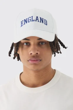 England Embroidered Cap In White | BoohooMAN UK