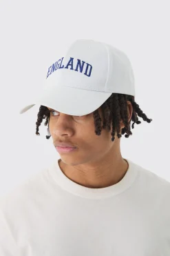 England Embroidered Cap In White | BoohooMAN UK