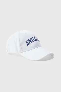 England Embroidered Cap In White | BoohooMAN UK