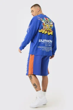 Euphoria Graphic Long Length Basketball Shorts | BoohooMAN UK