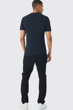 Extended Neck Chunky Rib Athlete T Shirt | BoohooMAN UK