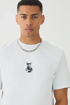 Extended Neck Metallic Bear T-shirt | BoohooMAN UK