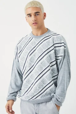 Extended Neck Monogram Knitted Jumper | BoohooMAN UK