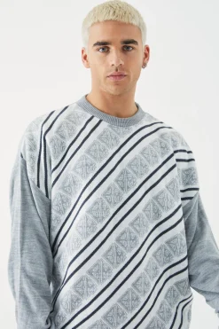 Extended Neck Monogram Knitted Jumper | BoohooMAN UK