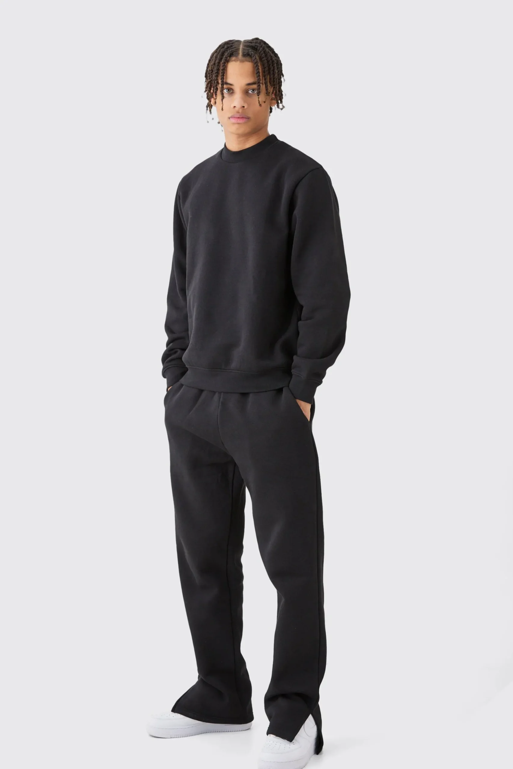 Extended Neck Split Hem Sweatshirt Tracksuit | BoohooMAN UK