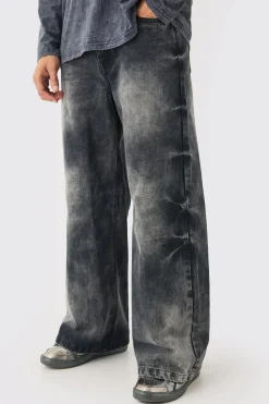 Extreme Baggy Acid Wash Jeans In Washed Black | BoohooMAN UK