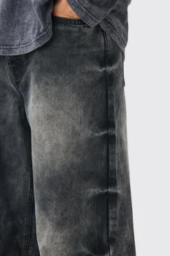 Extreme Baggy Acid Wash Jeans In Washed Black | BoohooMAN UK