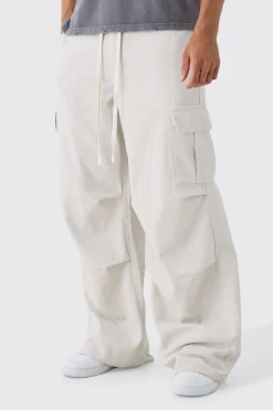 Extreme Baggy Fit Cargo Trousers In Ecru | BoohooMAN UK