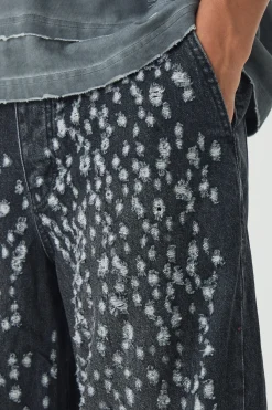 Extreme Baggy Rigid All Over Distressed Jeans | BoohooMAN UK