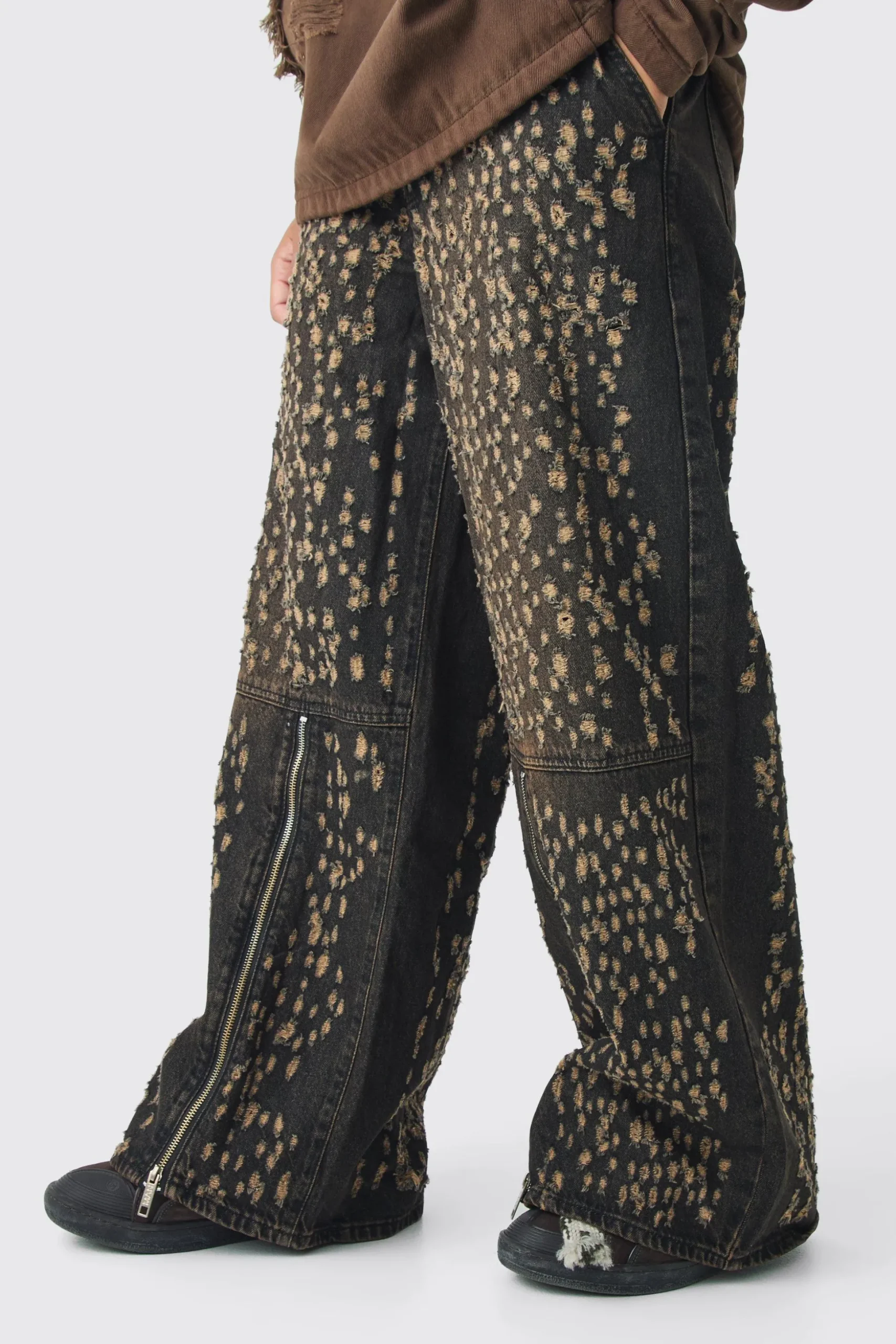 Extreme Baggy Rigid All Over Distressed Jeans | BoohooMAN UK