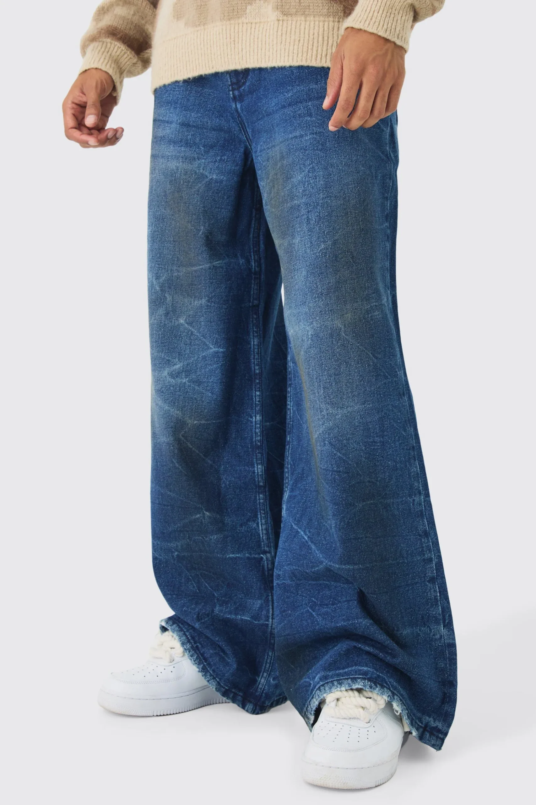 Extreme Baggy Rigid Crinkle Dirty Wash Jeans | BoohooMAN UK